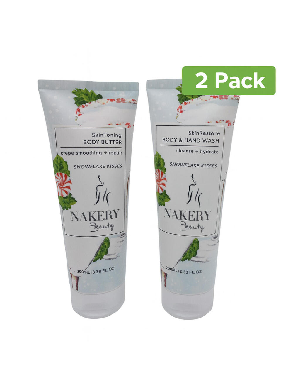 Nakery Beauty Body Wash + SkinToning Body Butter Snowflake Kisses 3.38 oz ea